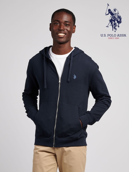 U.S. Polo Assn. Blue Mens Texture Zip Through Hoodie (W94841) | €113