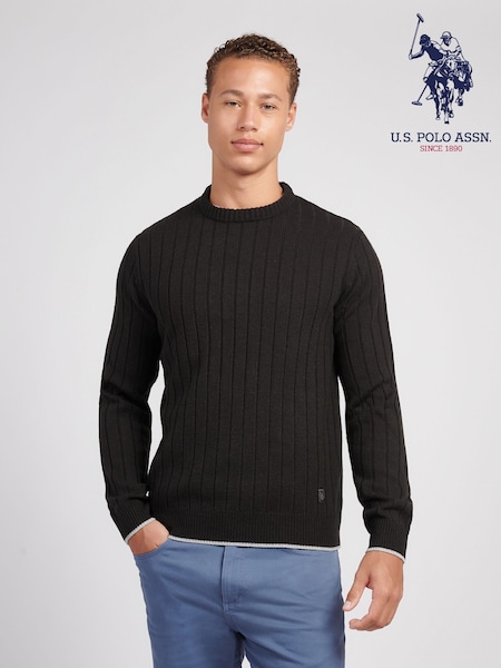 U.S. Polo Assn. Black Mens Rib Knit Crew Jumper (W94843) | AED408