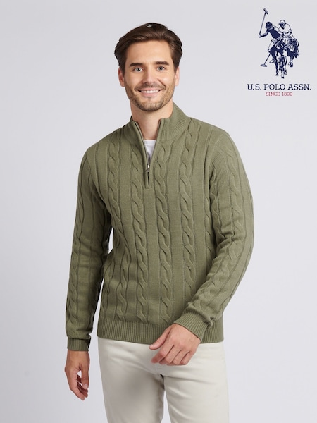 U.S. Polo Assn. Green Mens Cotton Funnel Neck 1/4 Zip Knit Sweatshirt (W94846) | €106