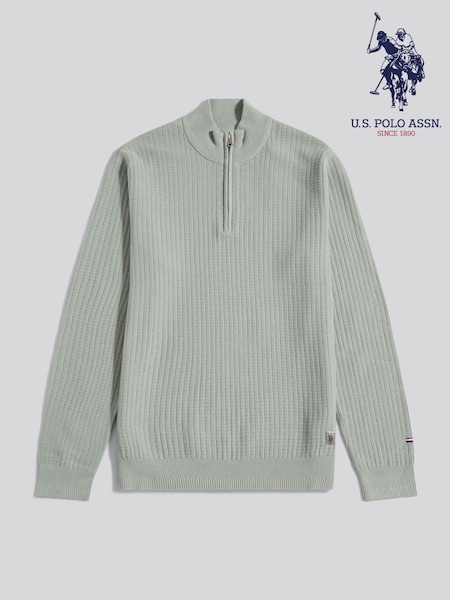 U.S. Polo Assn. Green Mens Check Texture Knit Funnel Jumper (W94847) | 371 QAR