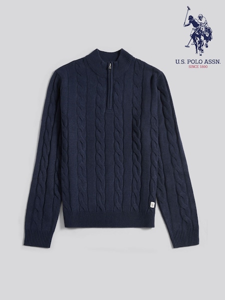 U.S. Polo Assn. Navy Blue Mens Cotton Funnel Neck 1/4 Zip Knit Sweatshirt (W94855) | €95