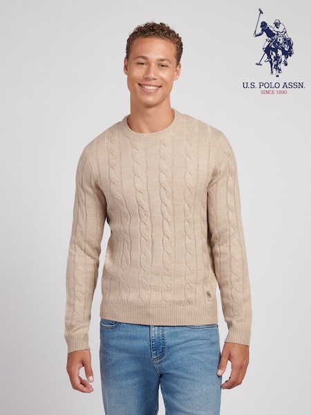U.S. Polo Assn. Nude Mens Cable Knit Crew Jumper (W94866) | €100