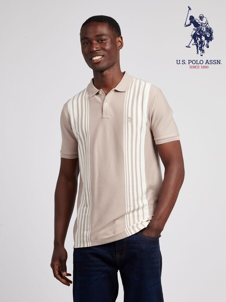 U.S. Polo Assn. Natural Mens Vertical Stripe Polo Shirt (W94879) | 371 QAR