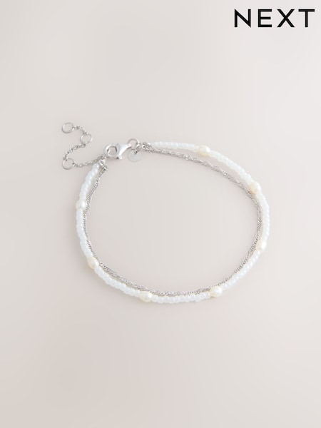 Sterling Silver Tone Pearl Two Layer Bracelet (W94953) | 104 QAR