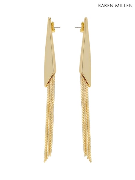 Karen Millen Gold Tone Metallic Fringe Drop Earrings (W95296) | AED125