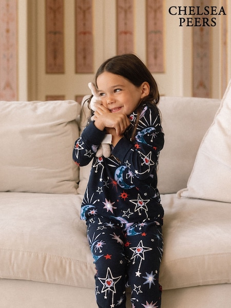 Chelsea Peers Blue Kids Organic Cotton Mystic Moon Print Long Pyjama Set (W95357) | AED134