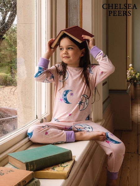 Chelsea Peers Pink Kids Astral Hearts Print Long Pyjamas Set (W95358) | AED116