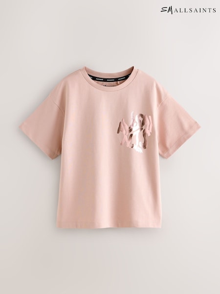 smALLSAINTS Mid Pink/Metallic Girls Oversized Orlando Logo Crew 100% Cotton T-Shirt (W95446) | €29 - €37