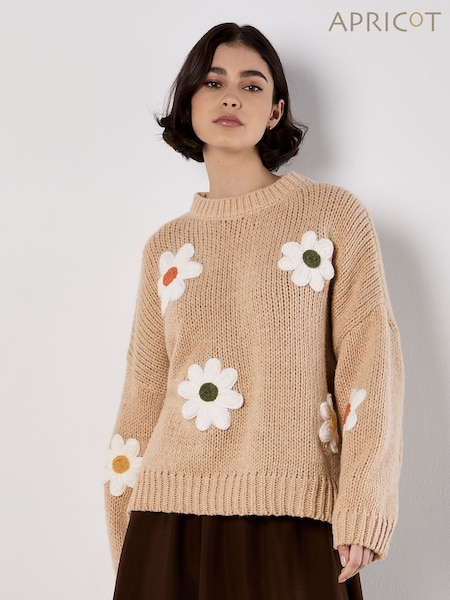 Apricot Natural Embroidered Pure Daisies Jumper (W95469) | €58