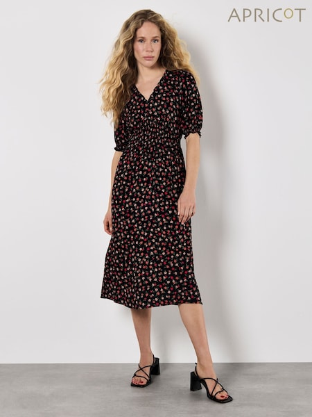 Apricot Orange Ditsy Smocked Waist Tea Dress (W95474) | €59