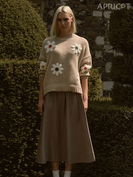 Apricot Grey Peach Slub A-Line Midaxi Skirt (W95482) | €63