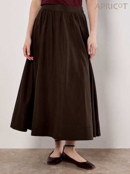 Apricot Brown Peach Slub A-Line Midaxi Skirt (W95483) | €63
