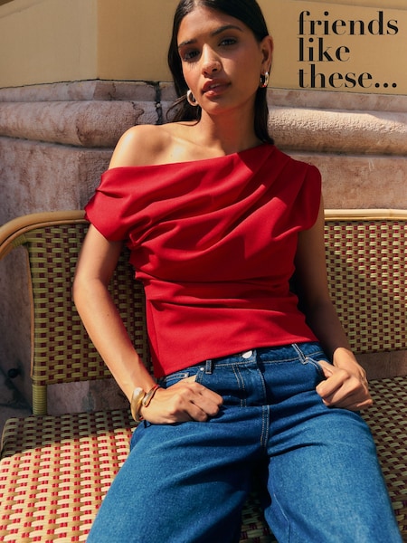 Friends Like These Bright Red Draped Off The Shoulder Top (W95507) | €42
