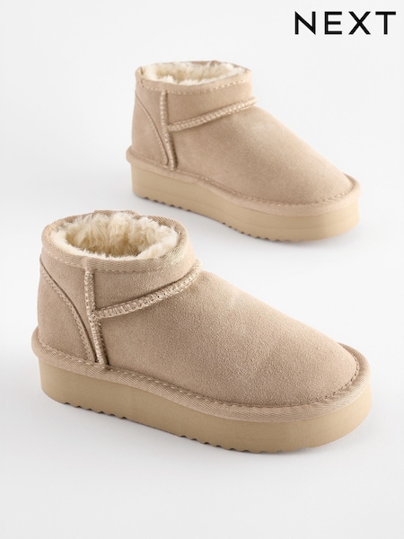 Neutral Standard Fit (F) Flatform Mini Warm Lined Water Repellent Suede Pull-On Boots (W96026) | AED132 - AED168