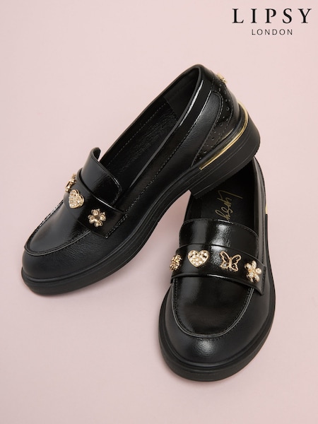 Lipsy Patent Butterfly Charm Slip On School Shoe Loafers (W96100) | kr455 - kr487