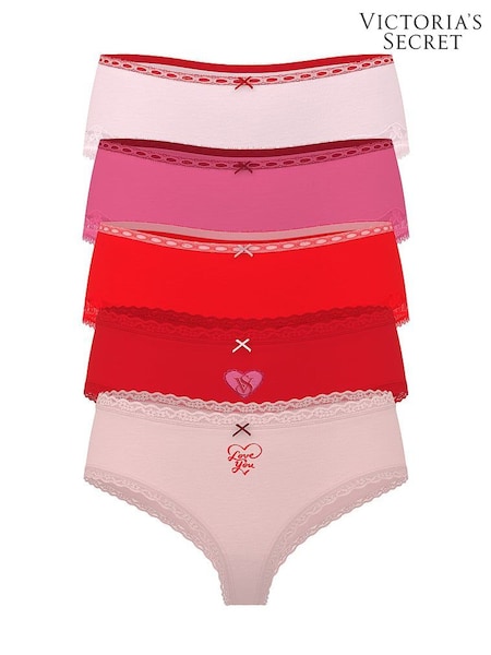 Victoria's Secret Red/Pink Cheeky 5 Pack Cotton Lace Trim Knickers (W96112) | €30