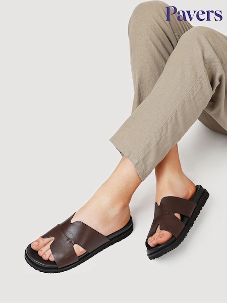 Pavers Brown Mens Casual Leather Slide Sandals (W96408) | €51