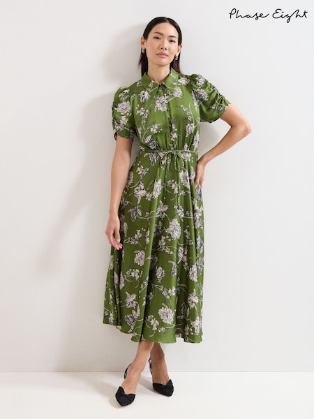 Phase Eight Green Bella Floral Print Dress (W96409) | €222