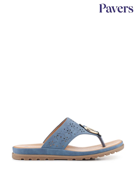 Pavers Blue Slip On Toe Post Sandals (W96433) | €37