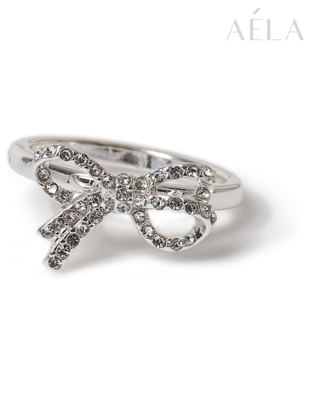 Aela Silver Tone Sparkle Bow Ring (W96436) | €14