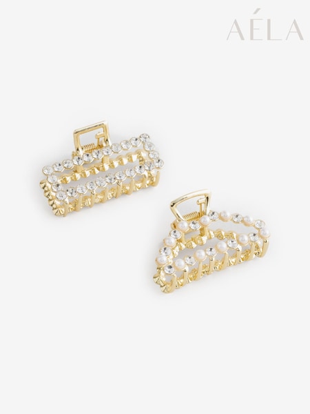 Aela Gold Tone Rhinestone Hair Claw 2 Pack (W96437) | €22