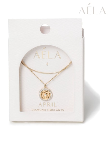أبريل - Aela Diamond Simulant Birthstone Multirow Necklace (W96438) | ‏117 ر.ق.