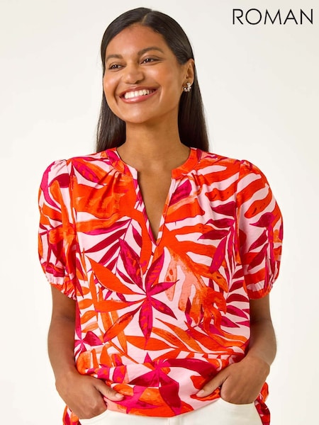 Roman Pink Tropical Pleated V-Neck Shirt (W96537) | €51