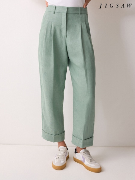 Jigsaw Green Irish Linen Turn Up Trousers (W96657) | €242