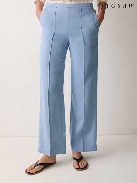 Jigsaw Blue Irish Linen Palazzo Trousers (W96663) | €210