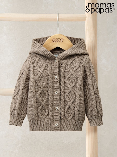 Mamas & Papas Hooded Cable Knit Brown Cardigan (W96683) | € 33