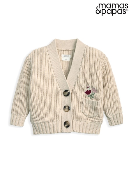 Mamas & Papas Cream Embroidered Knitted Cardigan (W96702) | €35
