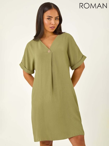 Roman Green Petite One Buttoned V-Neck Dress (W96719) | €53