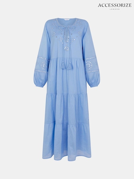 Accessorize Blue Mirror Embellished Long Sleeve Midi Dress (W96757) | €83