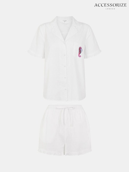 Accessorize White Seahorse Print Short Pyjamas Set (W96761) | €46