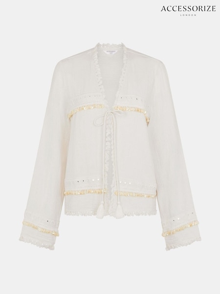 Accessorize White Mirror Embellished Long Sleeve Tie Blouse (W96772) | €66