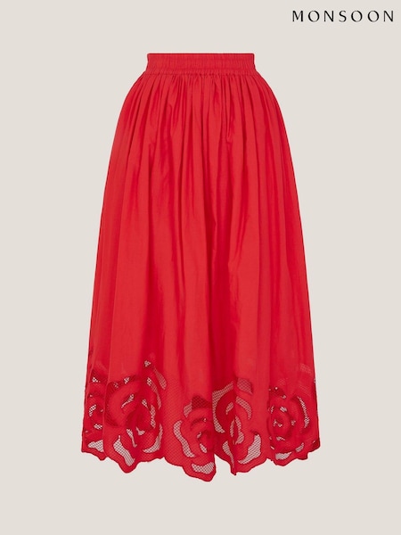 Monsoon Red Grace Cutwork Midi Skirt (W96943) | €75