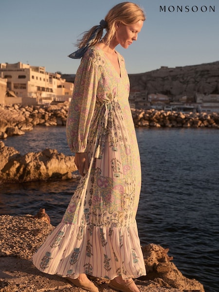 Monsoon Cream Selene Floral Print Long Sleeve Maxi Dress (W96944) | €108