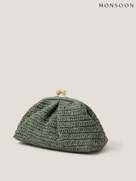 Monsoon Green Lana Raffia Clutch Bag (W96949) | €65