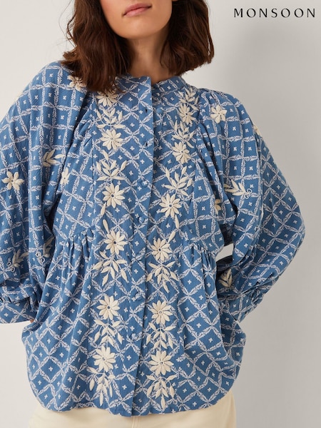 Monsoon Blue Deniz Print Embroidered Shirt (W96952) | €75