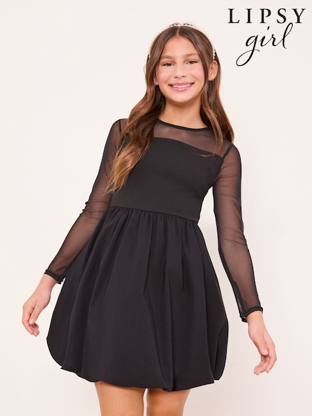 Lipsy Black Mesh 2-In-1 Puff Hem Dress (5-16yrs) (W97142) | SGD 68 - SGD 83