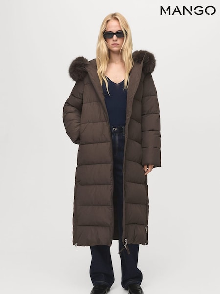 Mango Brown Padded Anorak With Fur-Effect Effect Hood (W97149) | €154