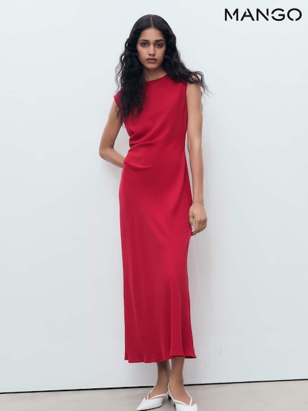 Mango Red Ruched Midi Dress (W97184) | €69