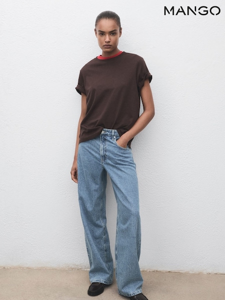 Mango Blue Mid-Rise Straight Jeans (W97210) | €77