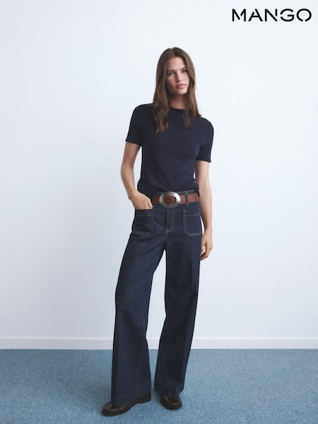 Mango Navy  Blue Wide Leg Jeans With Pockets (W97211) | €51