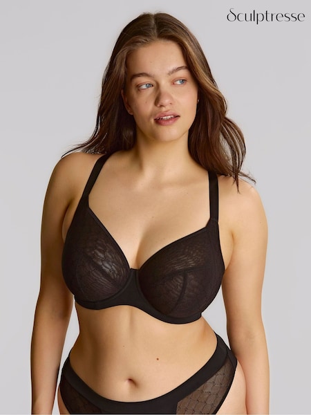 Black - Sculptresse Muse Stretch Lace Plunge Wired Bra