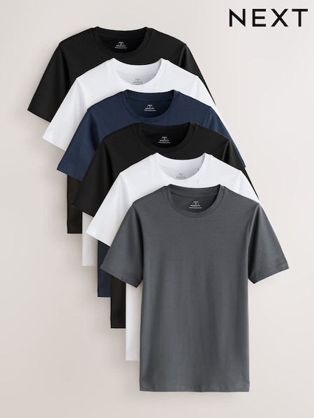 Black/White/Navy/Grey Muscle Fit Essential Cotton T-Shirts 6 Pack (W97232) | €62