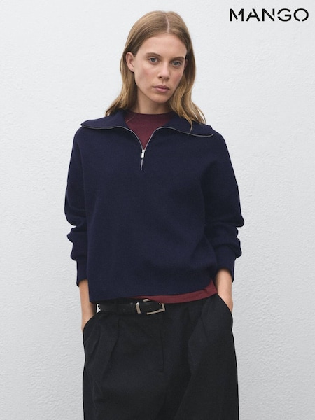 Mango Blue Knitted Sweater With Zip Collar (W97340) | €45