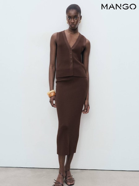 Mango Brown Fine Knit Midi Skirt (W97344) | €63