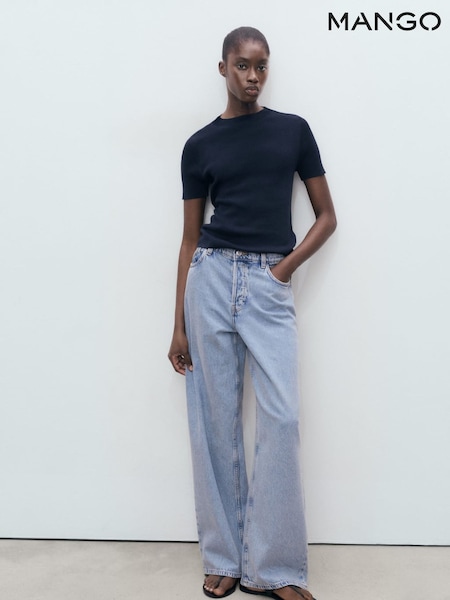 Mango Blue Short-Sleeved Fine-Knit Sweater (W97357) | €44