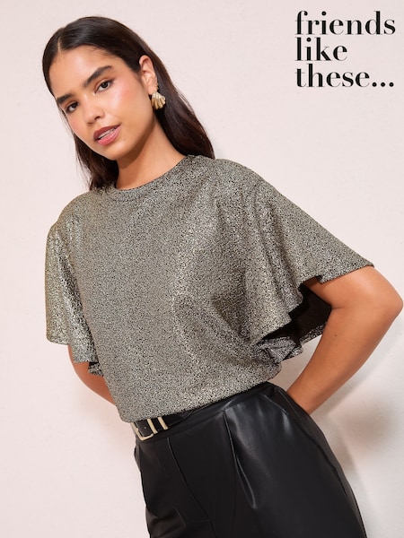 Friends Like These Gold Foil Flutter Sleeve Top (W97381) | €44